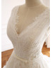 V Neck Ivory Lace Tulle Wedding Dress